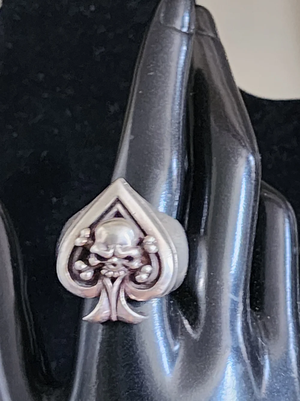 Ace Of Spades Sterling Silver Skull Ring Biker Goth Gambler Band Poker